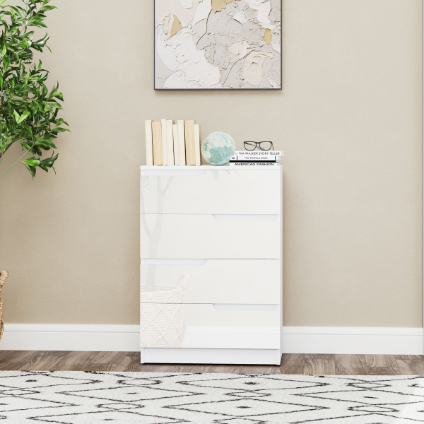 HOMCOM Cómoda com 4 Gavetas Cómoda de Dormitório Moderna com Sistema Anti-Tombo 60x40x85 cm Branco - Image 7