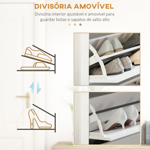 HOMCOM Sapateira Branca Estreita Armário Sapateiro Alto com 3 Gavetas para 12 Pares de Sapatos para Corredor 72x26x112 cm - Image 6