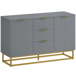 HOMCOM Aparador Auxiliar Armário de Armazenamento com 3 Gavetas e 2 Armários com Prateleira Ajustável 120x40x76 cm Cinza