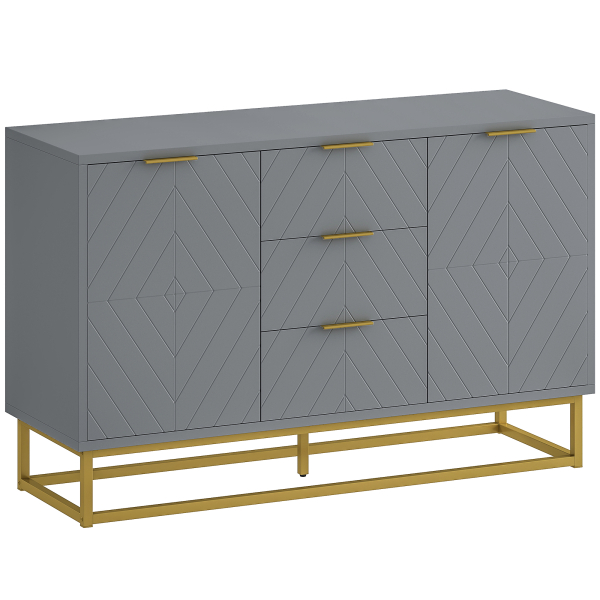 HOMCOM Aparador Auxiliar Armário de Armazenamento com 3 Gavetas e 2 Armários com Prateleira Ajustável 120x40x76 cm Cinza