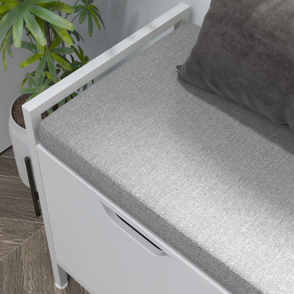 HOMCOM Banco Sapateira para Entrada com Assento Almofadado Amovível para 4 Pares de Sapatos 84x35x50 cm Branco - Image 8
