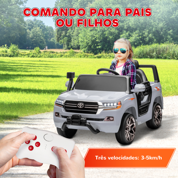 AIYAPLAY Carro Elétrico para Crianças Toyota Land Cruiser 12V com Faróis Buzina Arranque Lento e Música MP3 107x65x55,5 cm Cinza - Image 5