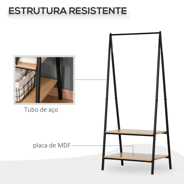 HOMCOM Suporte para Cabides com 2 Prateleiras de Armazenamento Barra para Pendurar e Estrutura de Aço 64x42,5x149 cm Preto - Image 6