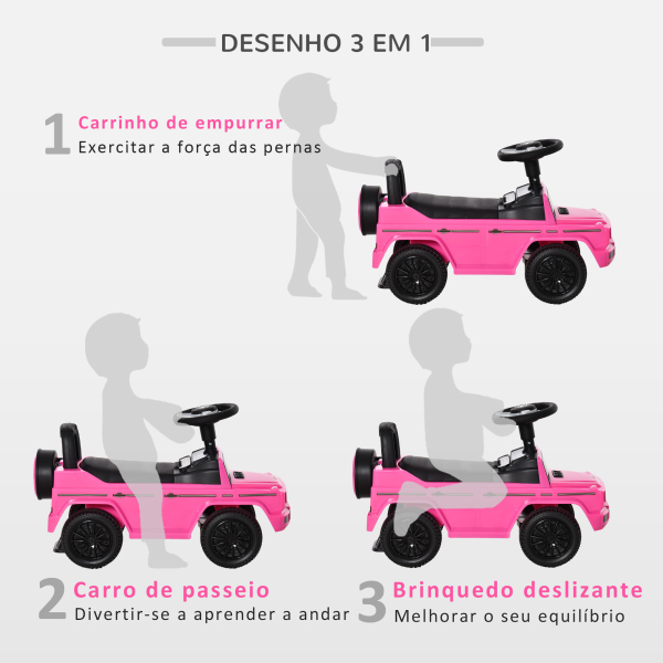 HOMCOM Carro Andador para Bebés com Licença Mercedes G350 com Compartimento de Arrumação e Volante Carga 25 kg 62,5x28,5x45 cm Rosa - Image 5