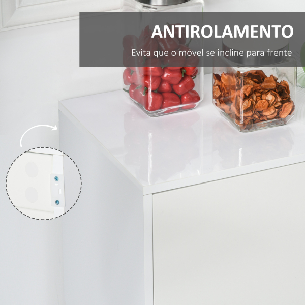 HOMCOM Aparador de Sala de Estar com 3 Portas 2 Gavetas e Prateleira Interior Ajustável Móvel Auxiliar de Armazenamento para Cozinha Dormitório Anti-Rolamento 117x36x74cm Branco - Image 7