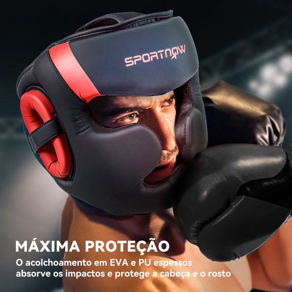 SPORTNOW Capacete de Boxe com Correia Ajustável Protetor de Cabeça para Artes Marciais Karate Tamanho L Vermelho e Preto - Image 4