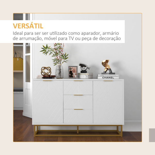 HOMCOM Aparador Auxiliar Armário de Armazenamento com 3 Gavetas e 2 Armários com Prateleira Ajustável 120x40x76 cm Branco - Image 5
