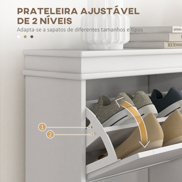 HOMCOM Móvel Sapateira Branco Sapateira Estreita com 2 Portas e Prateleira Ajustável para 10 Pares de Sapatos 54x24x82,5 cm Branco - Image 5