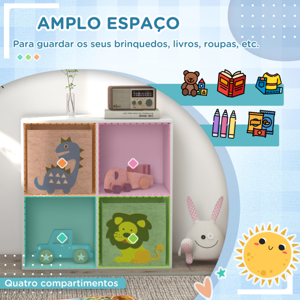 ZONEKIZ Estante para Brinquedos com 6 Compartimentos e 3 Caixas de Tecido não Tecido e Desenho de Animais 61,8x29,9x61,8 cm Branco e Cinza - Image 6