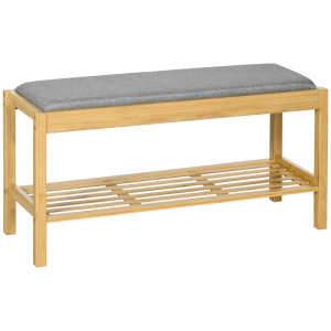 HOMCOM Banco Sapateira de Bambu com Assento Estofado para 3 Pares de Sapatos e Prateleira de 90x30x46 cm Madeira