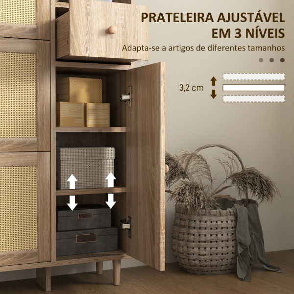 HOMCOM Móvel Sapateira com 3 Gavetas com Frente em Vime para 12 Pares de Sapatos Prateleiras Ajustáveis 80x23x120 cm Carvalho - Image 6