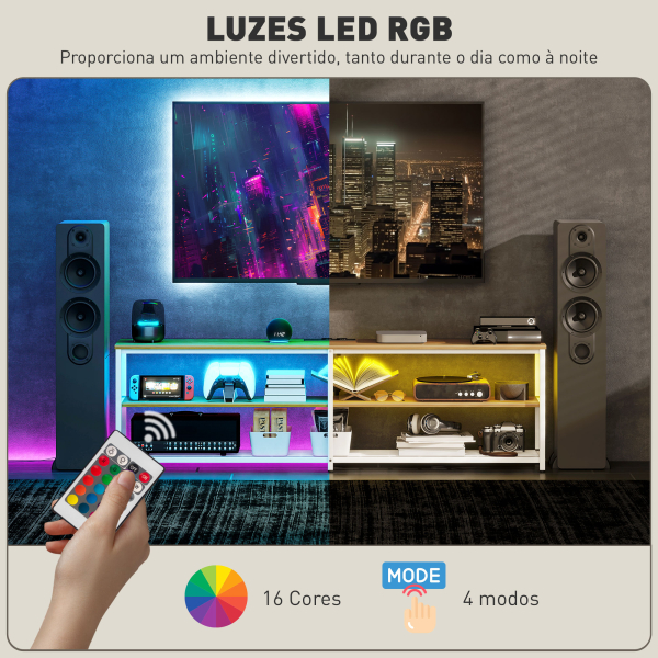 HOMCOM Móvel de TV com Luzes LED Controlo Remoto Extensão e 2 Compartimentos Móvel para Televisores de até 65 Polegadas 159x29x46,5 cm Madeira - Image 4