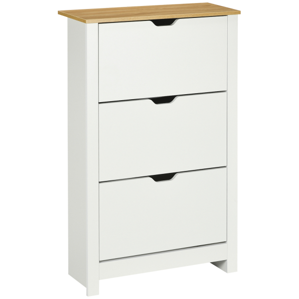 HOMCOM Sapateira Branca Estreita Armário Sapateiro Alto com 3 Gavetas para 12 Pares de Sapatos para Corredor 72x26x112 cm