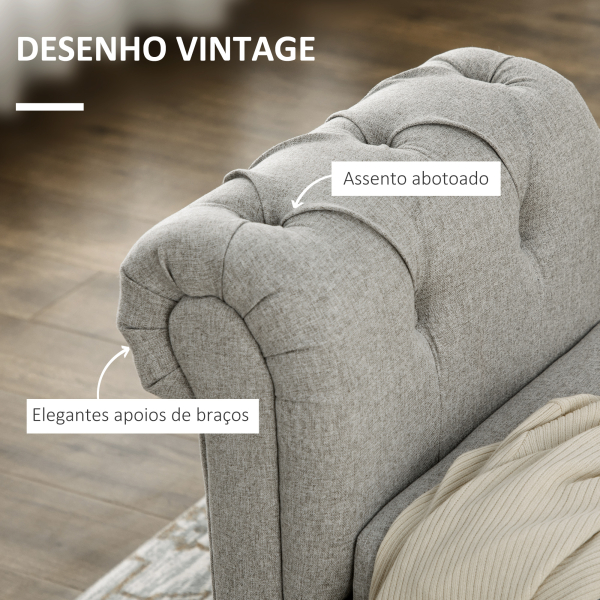 HOMCOM Banco de Pé de Cama de Linho com Dobradiças na Tampa Pés de Madeira e Apoio para os Braços 146,5x49x74,5cm Cinza Claro - Image 6