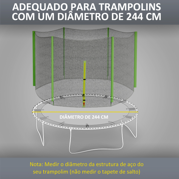 SPORTNOW Rede de Segurança para Trampolim Ø244 cm Rede de Substituição de Trampolins com Fecho de Correr para 6 Postes Verde - Image 4