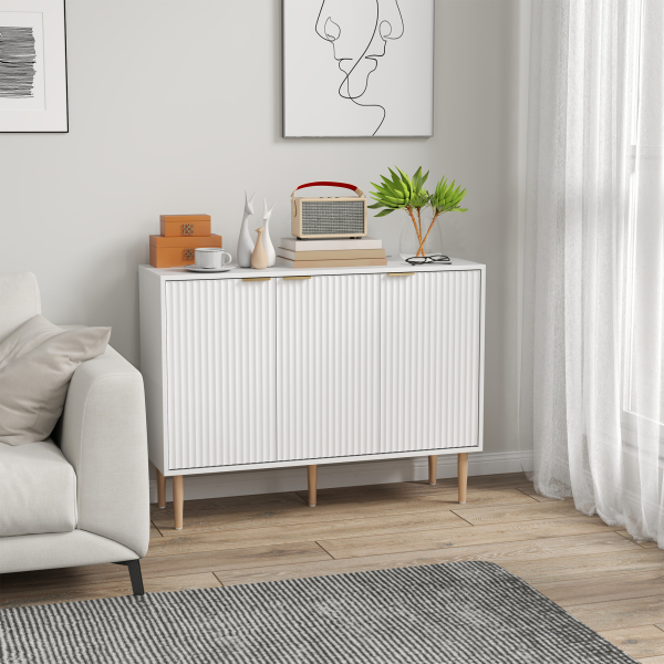 HOMCOM Aparador de Sala de Estar com Prateleira Ajustável Móvel para TV para Quarto Sala de Estar 107x35x80 cm Branco - Image 9