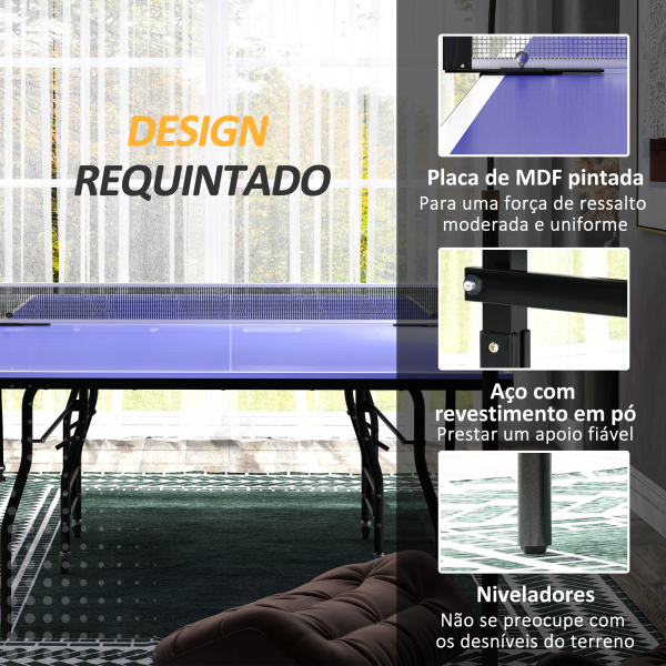 SPORTNOW Mesa de Ping Pong Dobrável Profissional com Rodas Inclui 2 Raquetes e 3 Bolas para Interior 274x152,5x76 cm Azul - Image 7