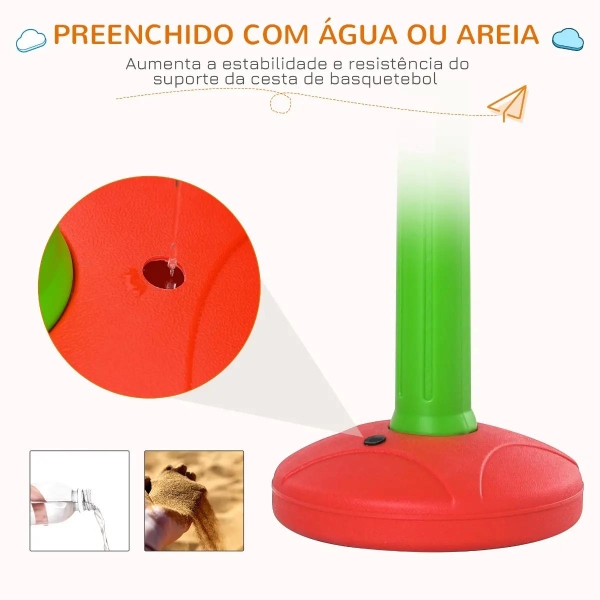 HOMCOM Tabela de Basquetebol Infantil para Crianças acima de 3 anos Altura Ajustável 2 Bolas e Inflador 52,5x44x120-160cm Amarelo Verde Vermelho - Image 7
