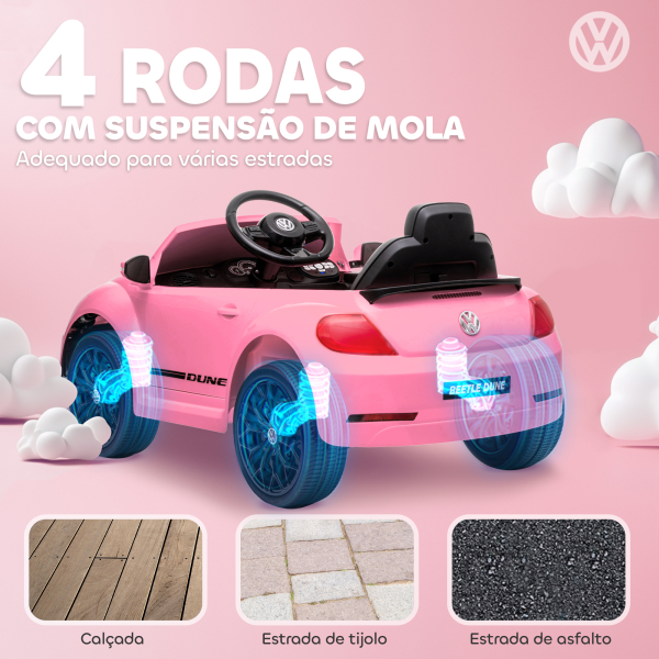 AIYAPLAY Carro Elétrico para Crianças Carro Elétrico Infantil Volkswagen Beetle com Bateria 12V Faróis Buzina e Música 97x56,5x46 cm Rosa - Image 5