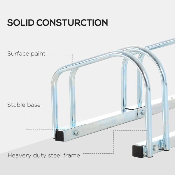 HOMCOM Estacionamento para 5 Bicicletas Suporte de Aço para Estacionar Bicicletas no Chão para Interior e Exterior 145x33x27cm Prata - Image 8