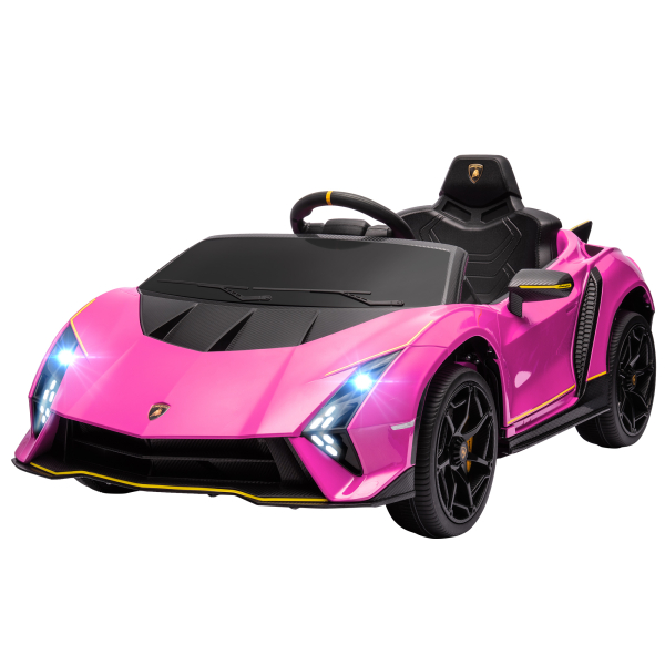 AIYAPLAY Carro Elétrico para Crianças Lamborghini 12V Controlo Remoto Faróis Buzina Arranque Lento e Música MP3 114,5x64x45,5 cm Rosa