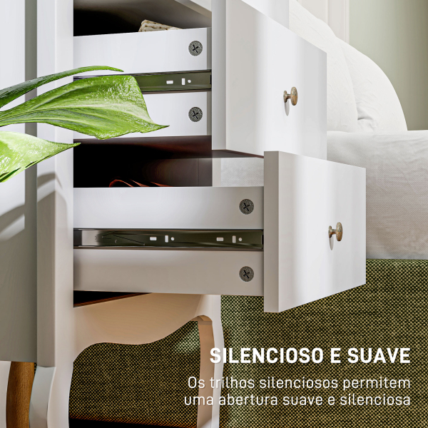 HOMCOM Cómoda com 4 Gavetas Cómoda para Dormitório Estilo Francês com Sistema Anti-Tombo 60x40x98,5 cm Branco e Madeira - Image 6