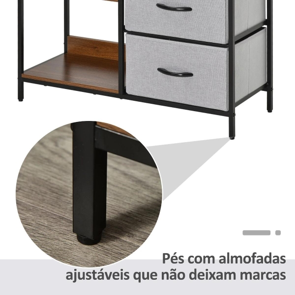 HOMCOM Cómoda de Estilo Industrial com Cestos de Tela Dobráveis e 2 Prateleiras para Dormitório Sala de Estar Corredor 80x29x71cm Nogueira e Cinza Claro - Image 7