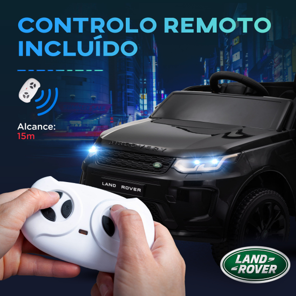 AIYAPLAY Carro Elétrico para Crianças com Licença Land Rover Discovery Sport Bateria 12V Faróis Buzina e Música 106x65,5x51 cm Preto - Image 7