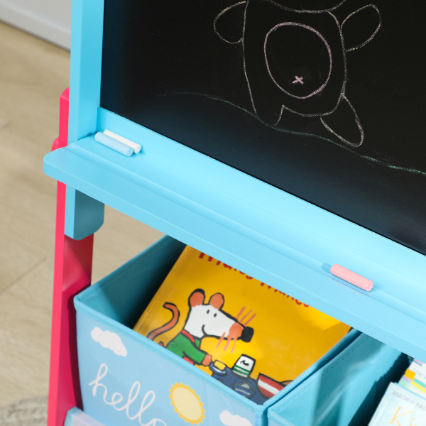AIYAPLAY Cavalete para Crianças 2 em 1 Arsósia Infantil com Dupla Face 2 Caixas de Arrumação com Estampa em Animais 49x53,5x113 cm Azul - Image 9