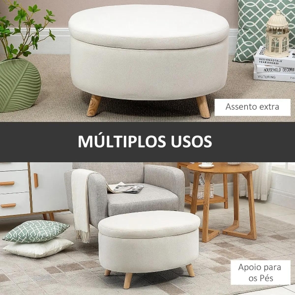 HOMCOM Otomano Puff Estofado em Veludo Acolchoado Banco de Armazenamento com Tampa Removível e Pés de Madeira para Dormitórios Sala de Estar Corredor 71x51,5x42 Bege - Image 5