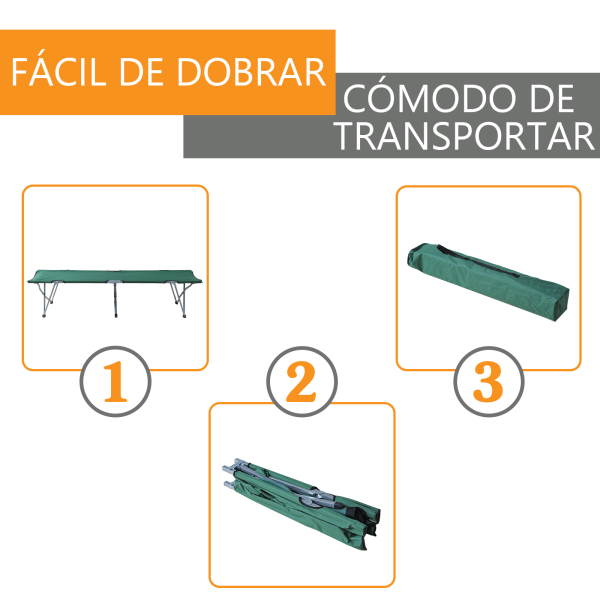 Outsunny Cama de Campismo Dobrável Cama de Campismo com Estrutura Metálica Carga 136 kg para Praia Viagens 193x64x40 cm Verde - Image 5
