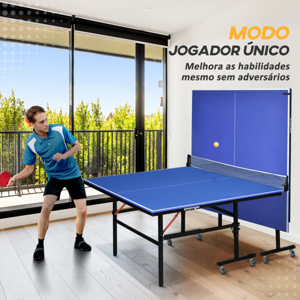 SPORTNOW Mesa de Ping Pong Dobrável com Rodas para Interior e Exterior Tamanho Padrão com Rede Raquetes e Bolas 274x152,5x76 cm Azul - Image 5