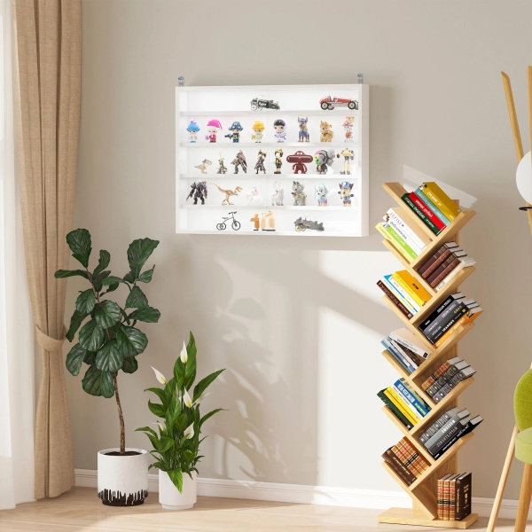 HOMCOM Vitrine de Parede de Madeira com Prateleiras Ajustáveis e 2 Portas Corredeiras de Vidro para Coleções Perfumes Bonecos de Decoração 80x9,5x60cm Branco - Image 7