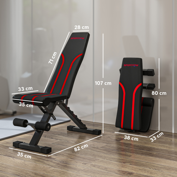 SPORTNOW Banco de Abdominais Ajustável Banco de Musculação Dobrável para Treino de Corpo Completo 82x35x42,5-107 cm Preto - Image 3
