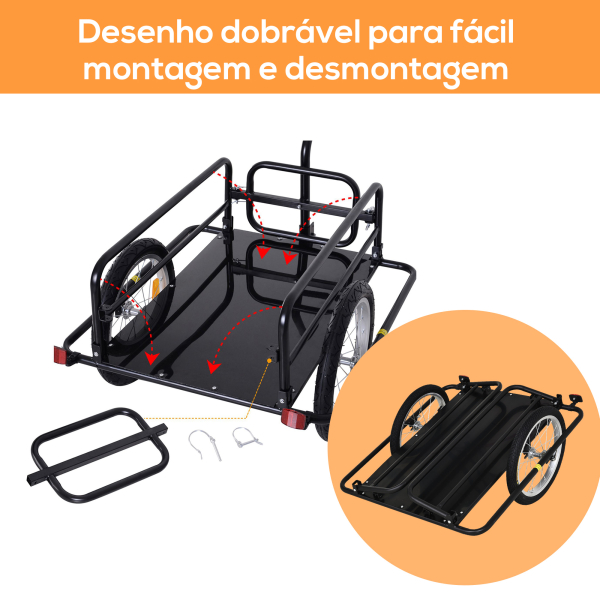 HOMCOM Reboque de Carga para Bicicleta Carrinho Dobrável para Bicicleta com 2 Rodas Refletores Carga 40 kg 155x71,5x77 cm Preto - Image 5