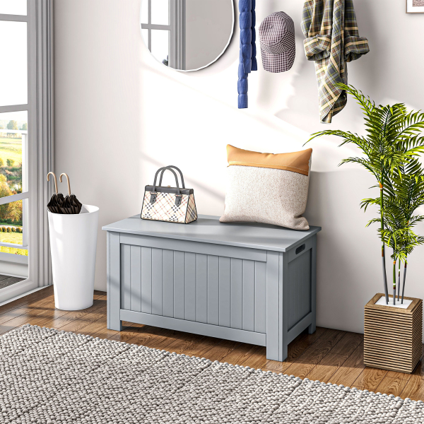 HOMCOM Baú de Armazenamento de Madeira Baú de Arrumação com Dobradiça de Segurança Carga Máxima 20 kg 81x40x46 cm Cinza - Image 7