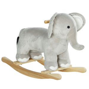 AIYAPLAY Cavalo Baloiço para Crianças Cavalo de Brincar em Forma de Elefante com Som Guiador e Base de Madeira 64,5x31x52 cm Cinzento