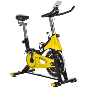 HOMCOM Bicicleta Estática com Resistência Ajustável Ecrã LCD Guiador e Assento Ajustáveis  45,5x100x101-113 cm Amarelo e Preto