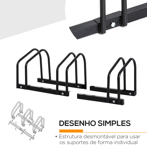 HOMCOM Estacionamento para 3 Bicicletas Suporte de Aço para Estacionar Bicicletas no Chão para Interior e Exterior 76x33x27 cm Preto - Image 5