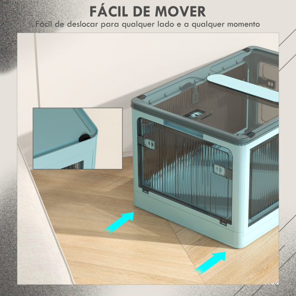 HOMCOM Caixa de Armazenamento Empilhável com Tampa 69L Caixa Organizadora Dobrável com Rodas 60x42x34 cm Azul - Image 6