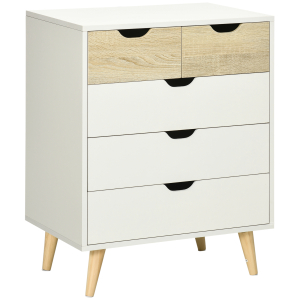 HOMCOM Cómoda com 5 Gavetas e Pés Elevados Cómoda para Dormitório Estilo Moderno Anti-Tombo 60x40x77,5cm Madeira e Branco