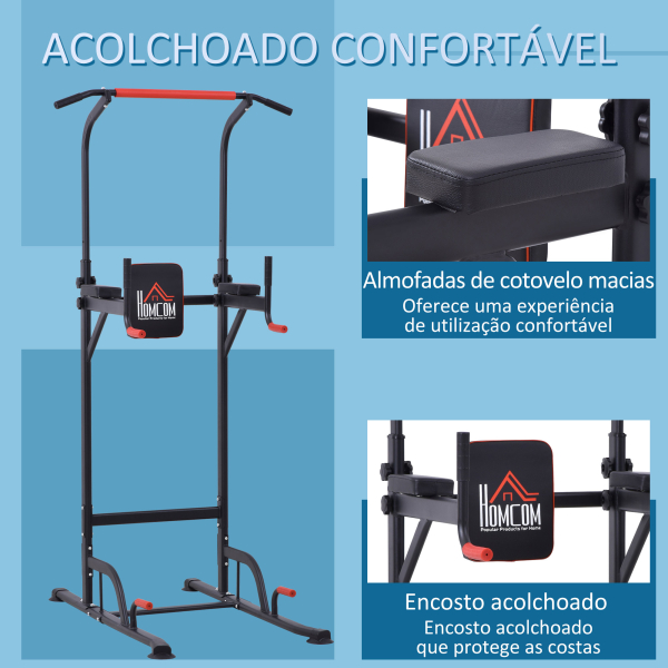HOMCOM Torre de Exercícios Estação Multifuncional Altura Ajustável com 7 Orifícios para Treinamento Fitness para Casa Academia Escritório Carga Máxima 120kg 123x98x189-239cm Preto e Vermelho - Image 5