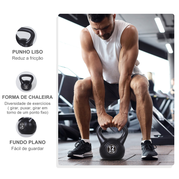 HOMCOM Peso Russo de 12 kg Kettlebell Preenchido de Areia com Punho Largo e Antiderrapante para Trenos em Casa e Ginásio 27x21x31 cm Preto - Image 6