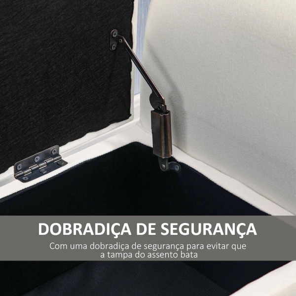 HOMCOM Banco para Pé de Cama Estofado em Veludo Banco de Armazenamento Acolchoado com Tampa Apoio para os Braços Pés de Madeira para Dormitório Sala de Estar 111,5x41x65cm Branco Creme - Image 7