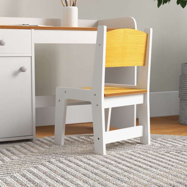 ZONEKIZ Conjunto de Secretária e Cadeira para Crianças Conjunto Infantil de 2 Peças com Gaveta e Armário para Quarto Branco e Natural - Image 8