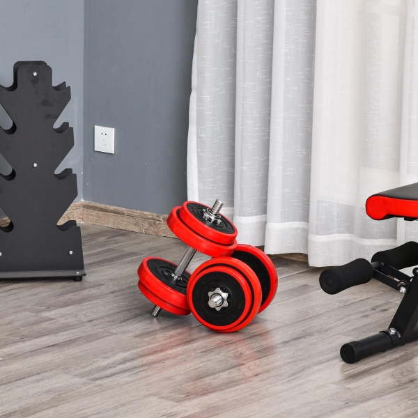 HOMCOM Conjunto de Halteres 20kg Ajustáveis 2 em 1 com 8 Discos 2 Barras e Extensor Ajustável para Treinamento de Força Levantamento de Pesos para Casa Academia Preto e Vermelho - Image 8