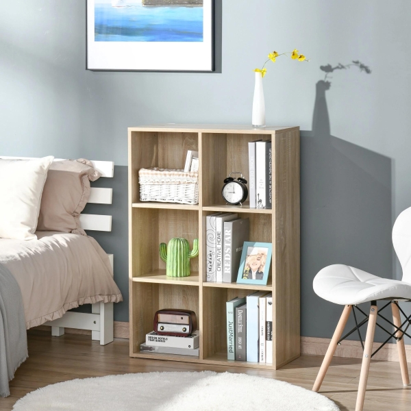 HOMCOM Estante para Livros Estante de Madeira de 3 Níveis com 6 Compartimentos de Armazenamento65,5x30x97,5cm Carvalho - Image 7