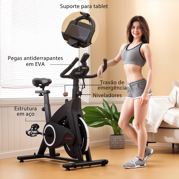 SPORTNOW Bicicleta Estática Bicicleta Fitness com Volante de Inércia de 15 kg Ecrã LED Guiador e Assento Ajustável 108x53x111 cm Preto - Image 5