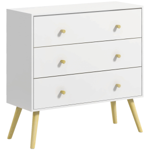 HOMCOM Cómoda com 3 Gavetas com Pés de Madeira de Pinho para Sala de Estar Escritório 80x30x80 cm Branco e Madeira