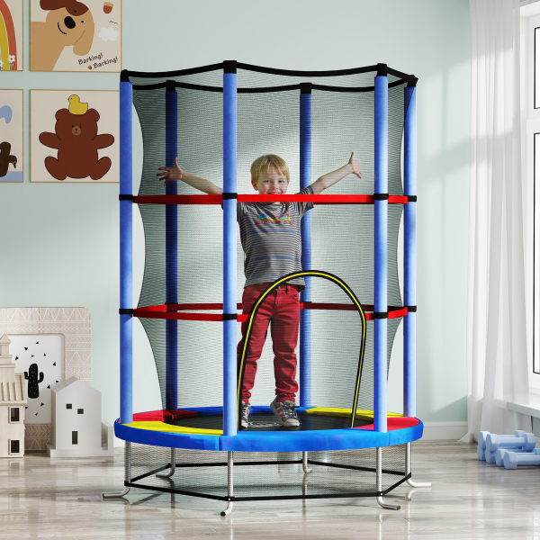 HOMCOM Trampolim Infantil Ø140x190 cm Trampolim para Crianças de 3-6 Anos com Rede de Segurança Carga 45 kg para Interior Azul - Image 2